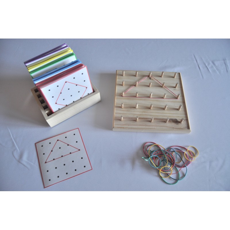 Géoplan en bois, Montessori avec 20 cartes à motifs, planches à
